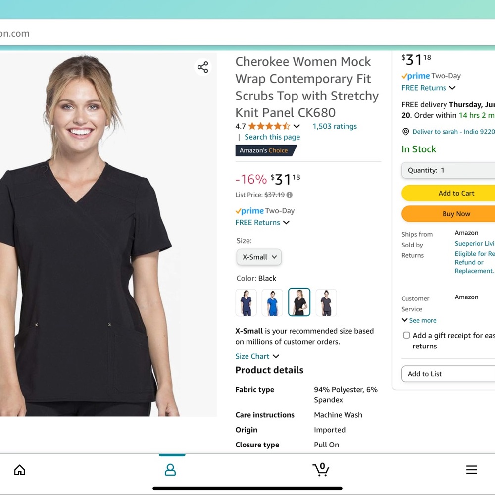 Cherokee iflex Scrub Top